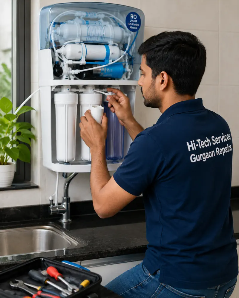 Technician repairing RO water purifier in Gurgaon
